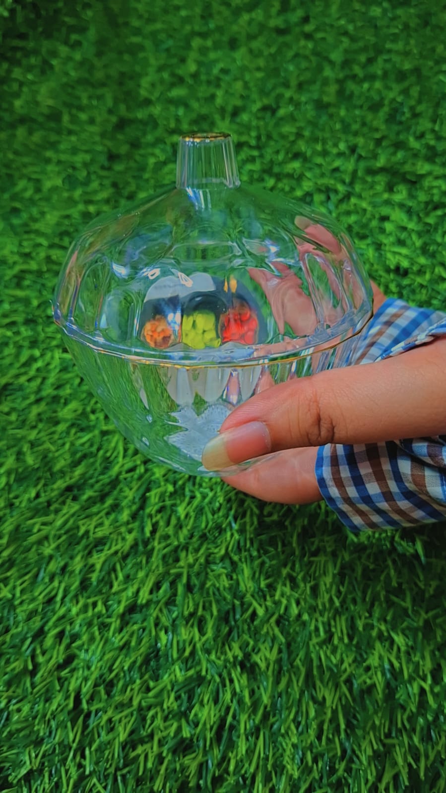 Elegant Ribbed Clear Glass Candy Bowl with Lid – Luxury Crystal Trinket Storage Jar