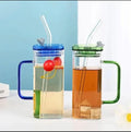 Minimalist Square Glass Mug with Straw and Lid – High Borosilicate Clear Drinkware Cup