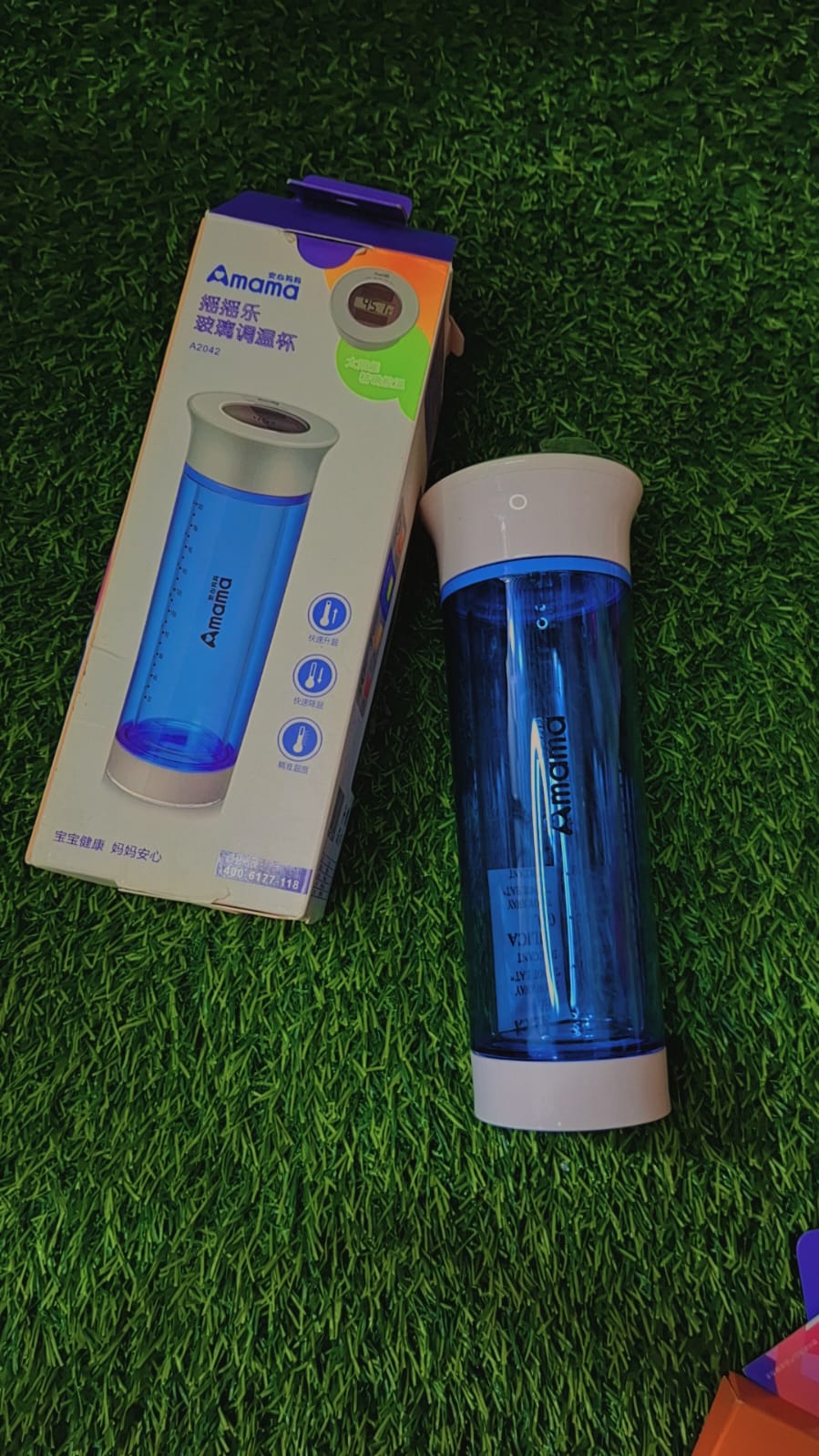 Amama Smart Digital Temperature Sensing Water Bottle – Blue Transparent Infuser Shaker