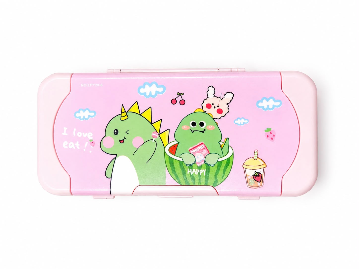 Cute Cartoon Dinosaur Multi-Compartment Pencil Box – Pink Plastic School Stationery Case