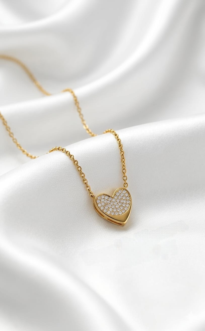 Dainty Pave Crystal Heart Necklace – Luxury Gold Tone Choker Pendant Jewelry