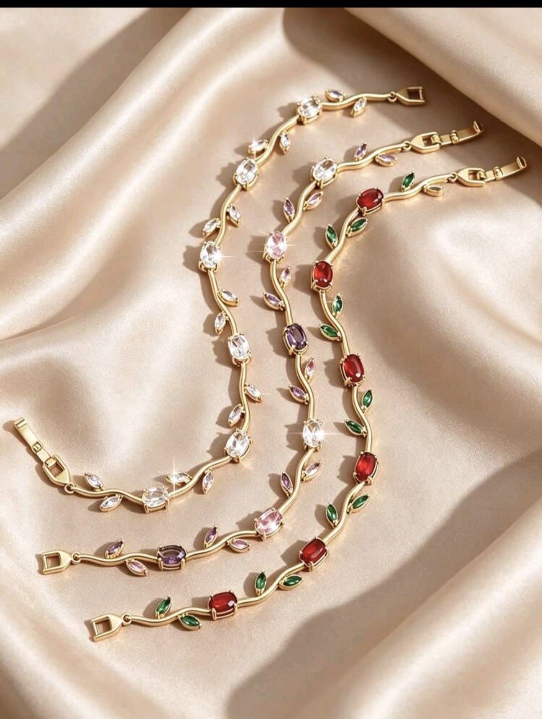 Luxury Gold Crystal Vine Tennis Bracelet – Elegant Botanical Leaf Jewelry
